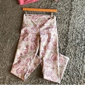 NWOT DYI rose hummingbird high waisted yoga workout leggings floral print unique